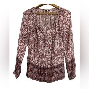 Lucky brand boho Ruffle peasant‎ top Medium pink